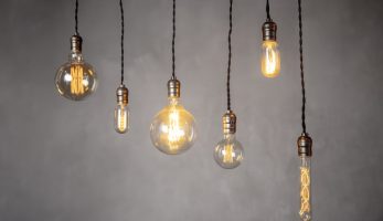 Vintage lightbulbs hanging from the ceiling