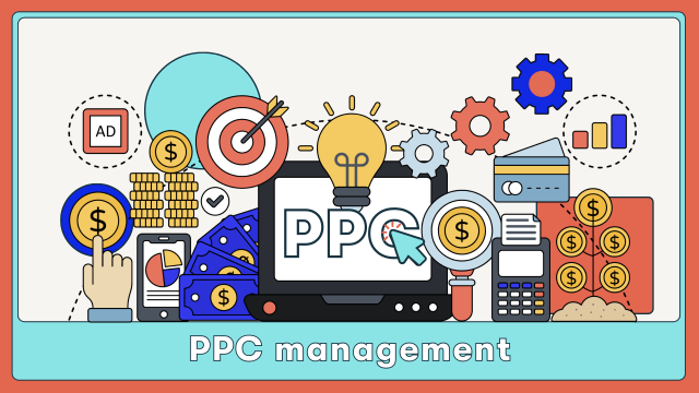A decorative image with icons thought to represent an effect PPC management campaign.